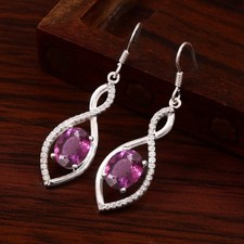 Ceylan Violet Saphir Ovale Gemme, 925 Argent Sterling Boucles D Cadeau