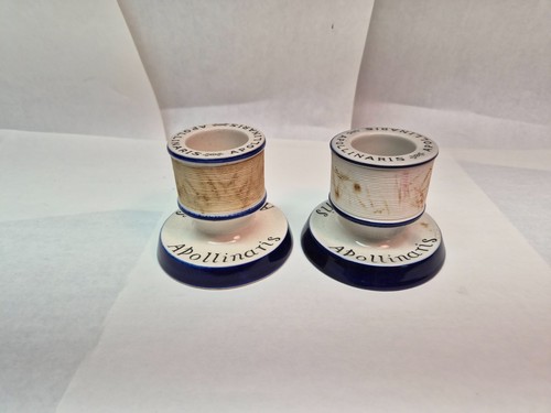 TWO Vintage APOLLINARIS French Porcelain Match Striker Holder, Paris Bistro Cafe