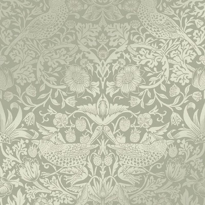 WILLIAM MORRIS Tapete 124237 - Strawberry Thief Faseriger Salbei