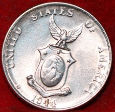 Uncirculated 1944-D Philippines 10 Centavos Silver Foreign Coin
