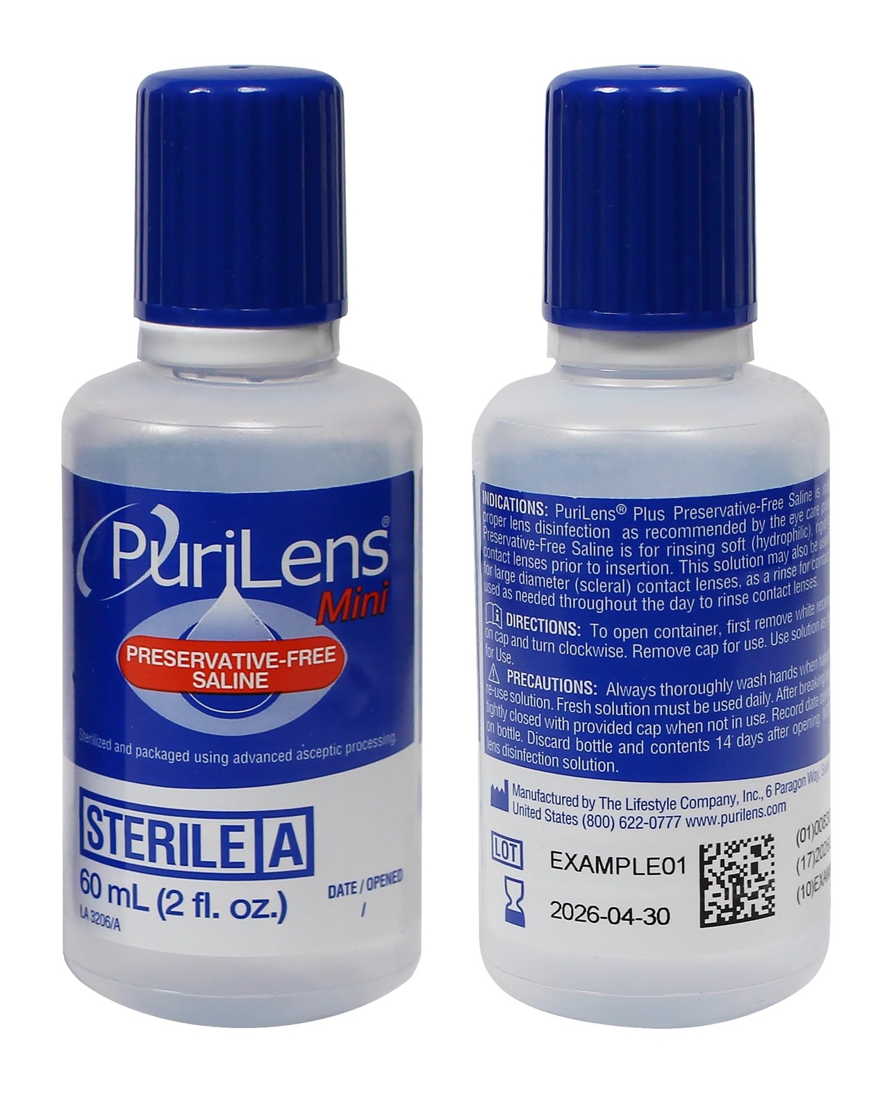 Mini Preservative-Free Lens Saline 60ml 2 fl. oz. 2 Pack
