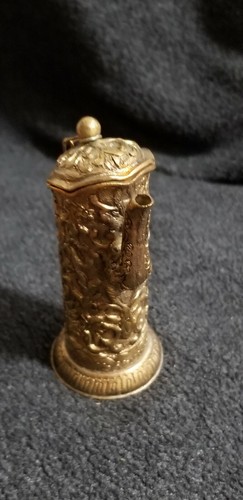 Vintage Chinese Bronze Color Miniature Cylinder Wine Vessel with Lid and Chain - Picture 6 of 7