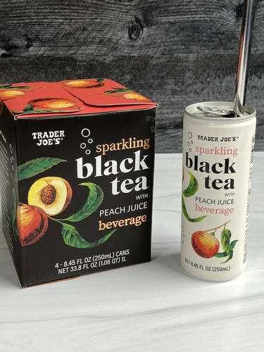 2 X Trader Joe’s SPARKLING BLACK TEA w/ Peach Juice Beverages (4- 8.45 oz each)
