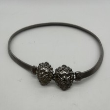 VINTAGE silver TONE SNAKE STRETCH BELT TWO LION HEAD CLOSURE
