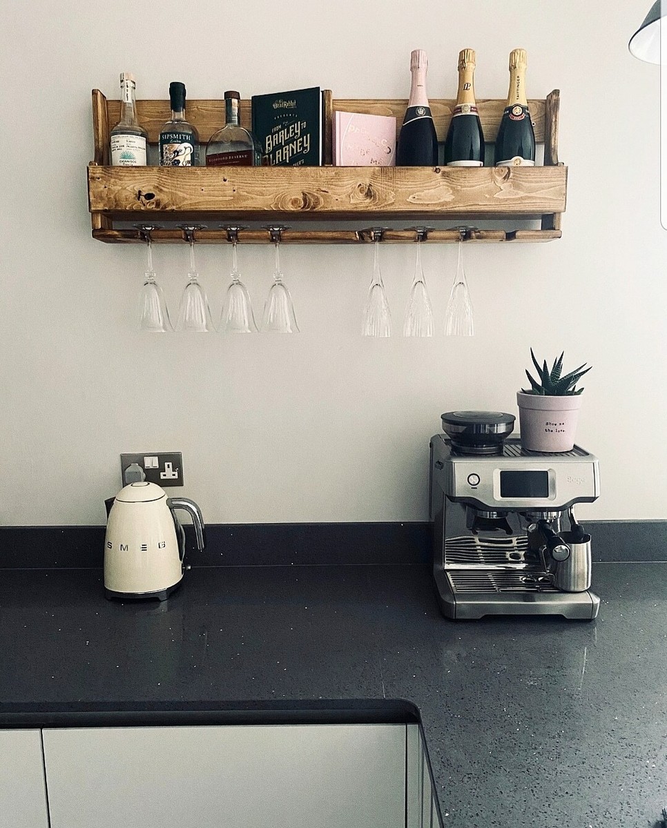 Large rustic reclaimed quirky pallet wood wine prosecco rack coffee shop