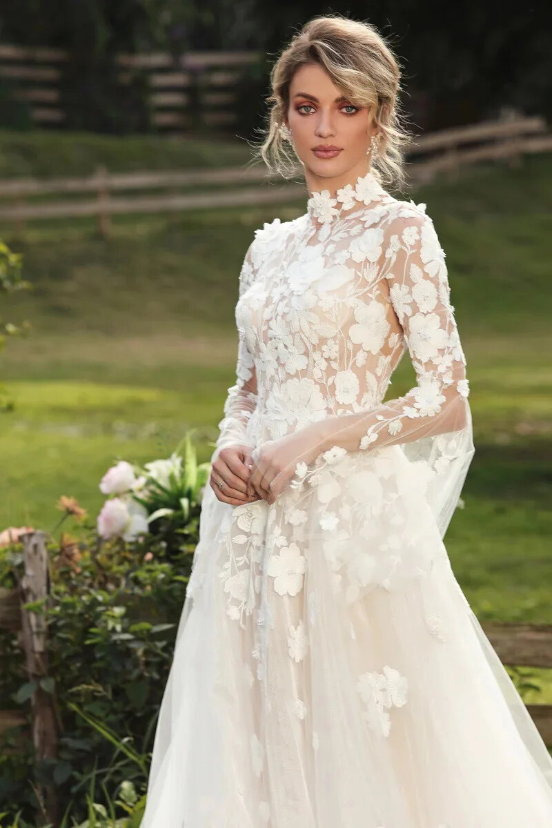 Vintage High Neck Full Sleeves Lace Applique Tulle A Line Wedding Dresses | eBay Vintage High Neck Full Sleeves Lace Applique Tulle A Line Wedding Dresses | eBay