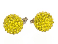 Sterling Silver Gold Sparkling Crystal 12mm Round Ball Stud Earrings