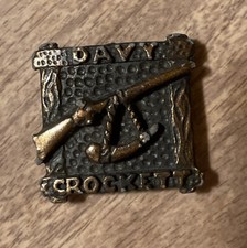 Vintage Davy Crockett Bolo Slide For String Necktie with Musket and Powder Horn