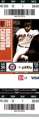 Washington Nationals vs San Francisco Giants 5/30/2017 Ticket Brandon Crawford .