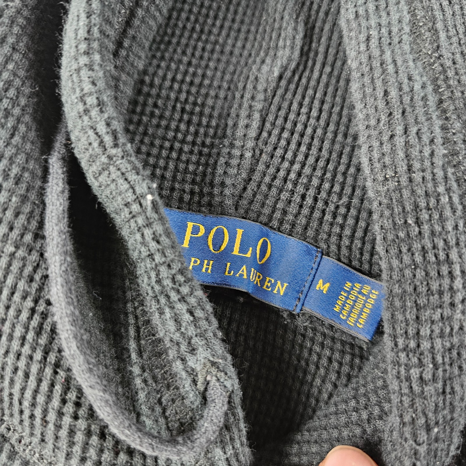 Polo Ralph Lauren felpa con cappuccio giovane media nera waffle maglia maglione termico pony