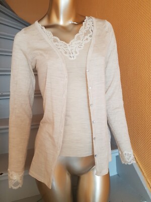 Damen Cardigan und Top von Hanro, Weiß- Melange, Wolle-Seidenmischung, Gr. XS.