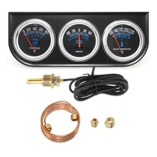 Black 2" 52mm Car 3 in 1 Triple Gauge Set Kit AMP Meter Water Temp Oil Pressure