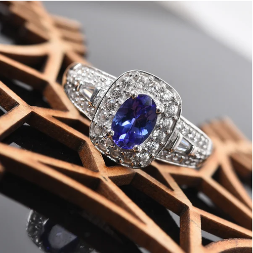 Tanzanite and Zircon Ring in Platinum Over Sterling Silver 1.50 Ct. - Picture 3 of 10