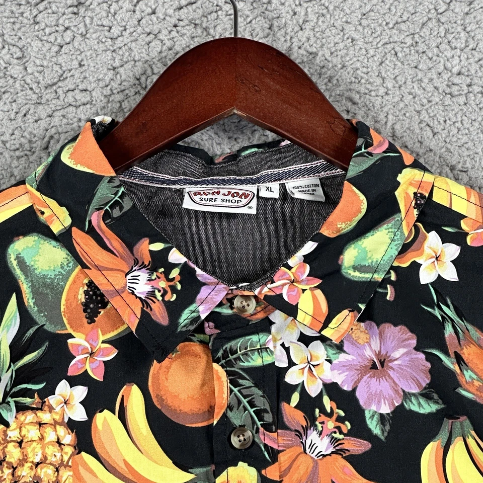 Ron Jon Surf Mens Shirt  XL Hawaiian Button Up Short Sleeve Fruit Design Beach - Image 2 of 4