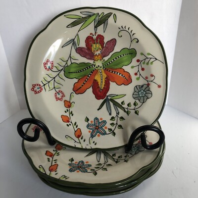 LG Stylish Clivia Miniata Salad Plates Hand Painted Ceramic 8.5'' Set of 4