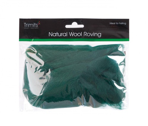 Trimits Natural 100% Lana Fibra para Hilar Fieltro de Aguja 50g - Hierba Verde