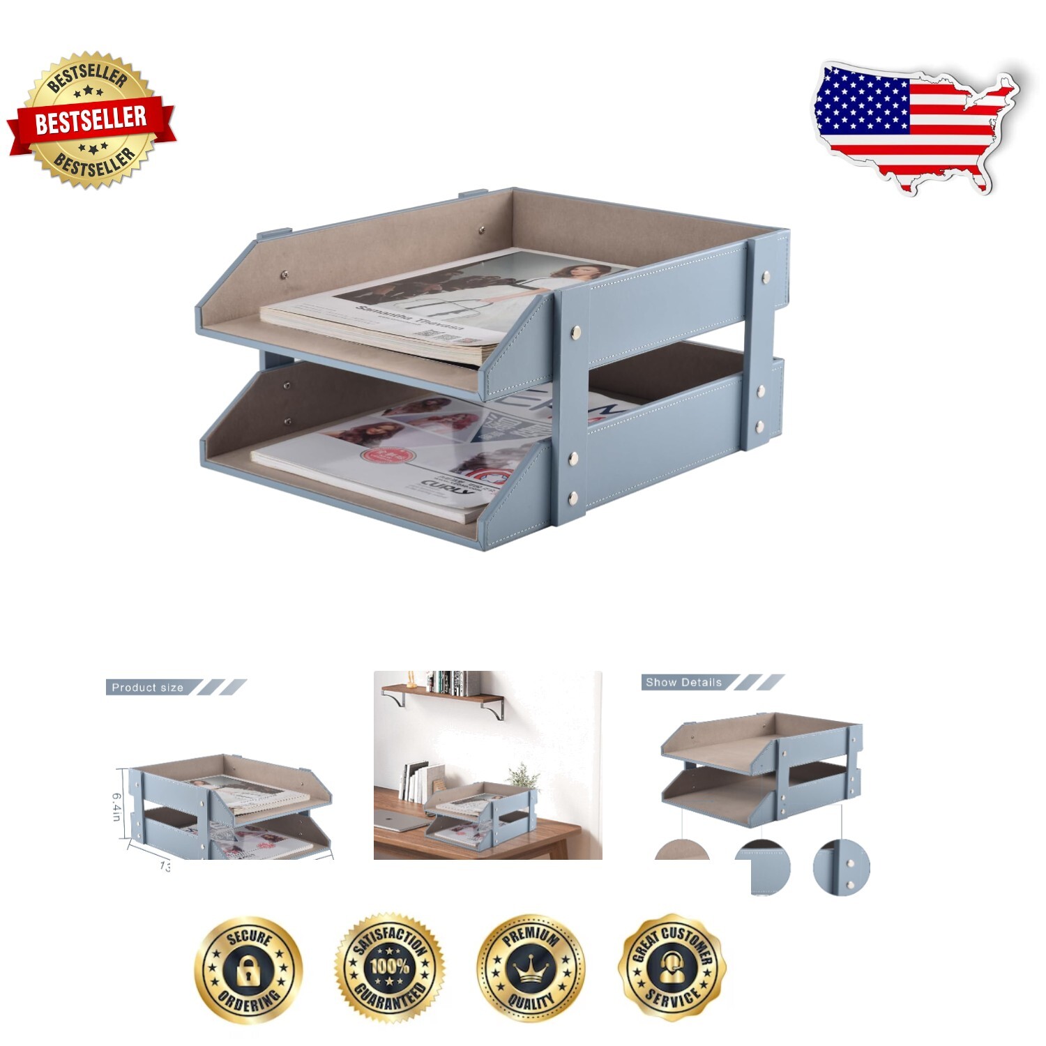 Chic 2-Tier Leather Desktop Organizer for Office Storage & Paper Management