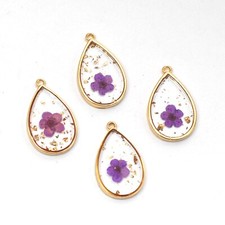 6PCS Gold Tone Real Dry Daffodil Flower Resin Teardrop Charm Pendant GYX703