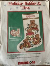 Dimensions 1988 Vtg New Holiday Teddies  Toys Crossstitch Needlepoint Stocking