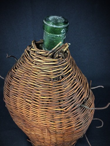 Ancienne dame Jeanne / Bonbonne en osier et bouteille en verre - Picture 5 of 8
