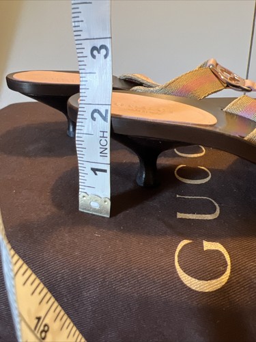 Gucci 9 GG Logo Sandals Mid Kitten Heels THONGS Flip Flop Slides Pale Pink Gold - Picture 23 of 23