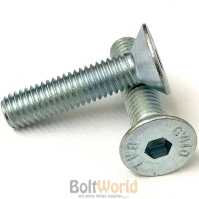 BOLT WORLD M6, 10.9 GRADE ZINC COUNTERSUNK CSK SOCKET CAPS SCREWS, ALLEN KEY BOLTS HEX