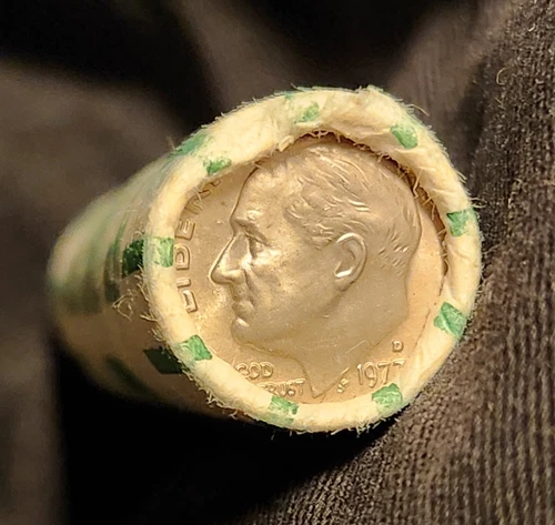 1977-D ROOSEVELT DIME UNCIRCULATED BANK ROLL( 50 pc.)