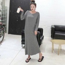 Ladies Long Sleeve Modal Dress Crew Neck Loose Underdress Sleepwear Nightdress