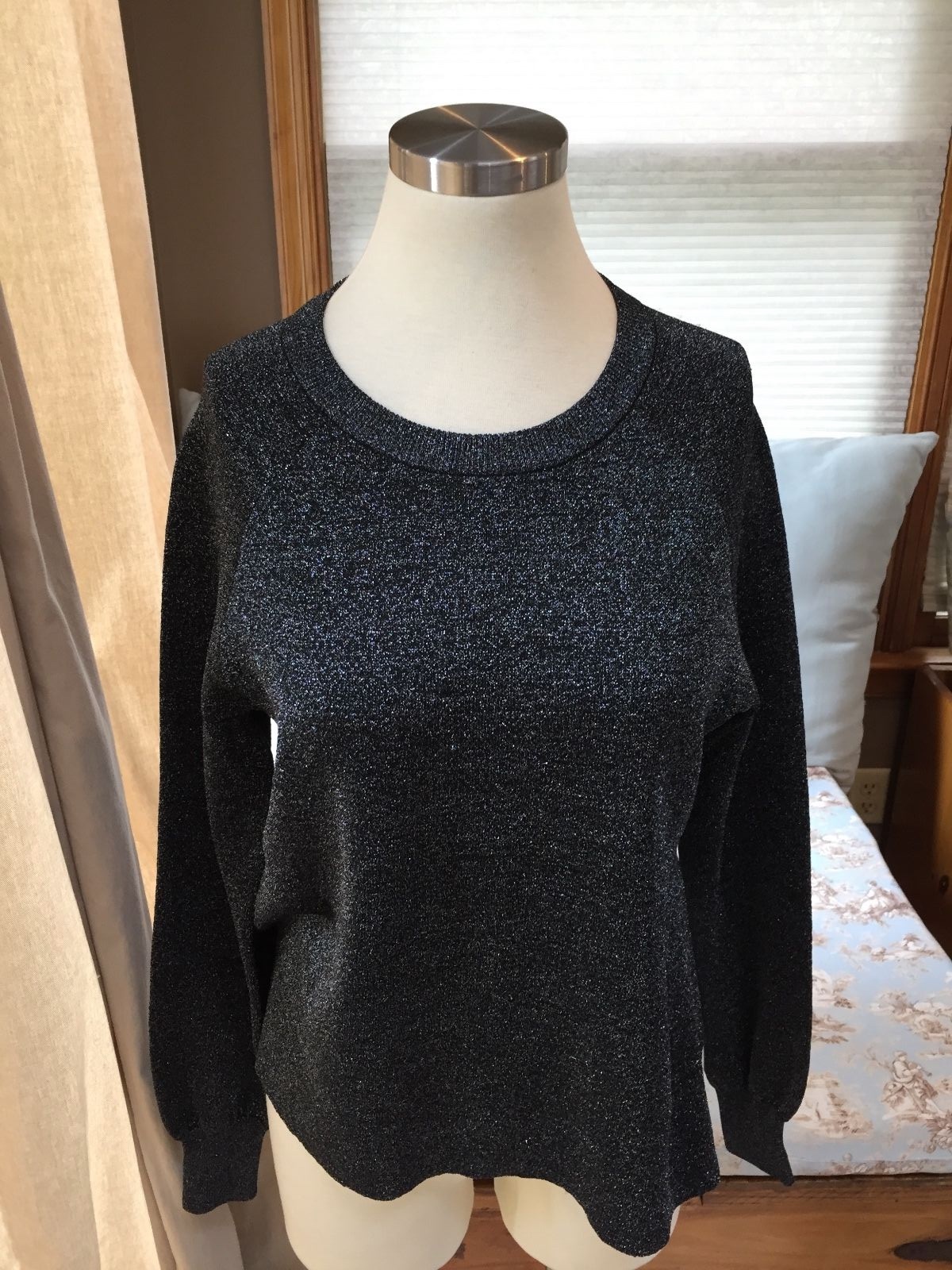 J. Crew Black Silver Metallic Split Side Sweater … - image 1