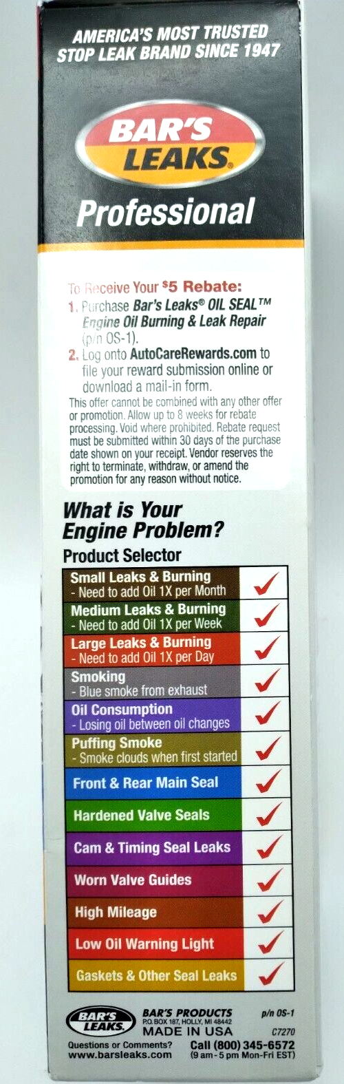 BAR'S LEAKS Oil Seal Engine Oil Burning & Leak Repair Oil Additive 16