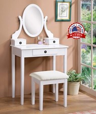 Tocador de maquillaje mueble con espejo que se inclina cajon y silla de madera