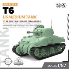 SSMODEL WOT SS533 V1.9 1/87 Military Model Kit US T6 Medium Tank WT