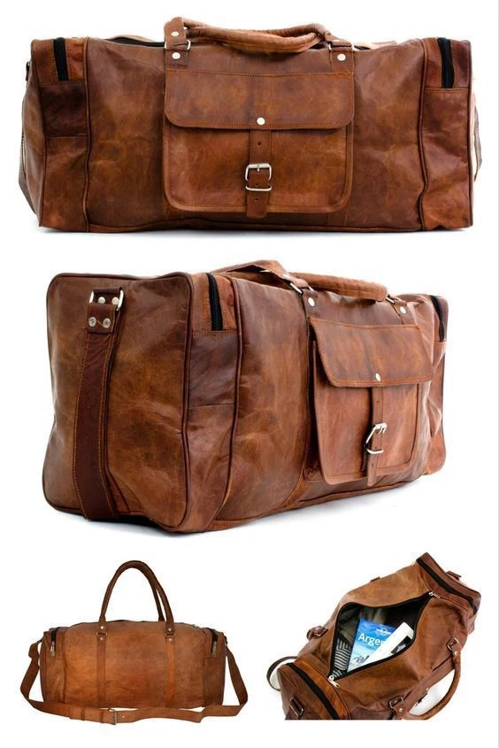 Diffrent Sizes Duffle Genuine VintageLeather Luggage Travel Gym Holdall Bag - Image 2 of 4