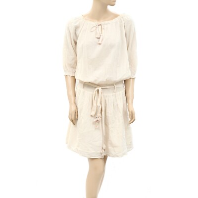 Odd Molly Anthropologie Solid Smocked Mini Dress Ruffle Peach Cotton S-1 259932