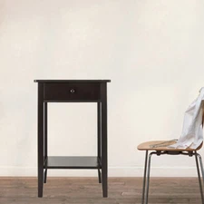 Wooden End Side Bedside Table Nightstand Bedroom Decor w/ Drawer & Bottom Shelf