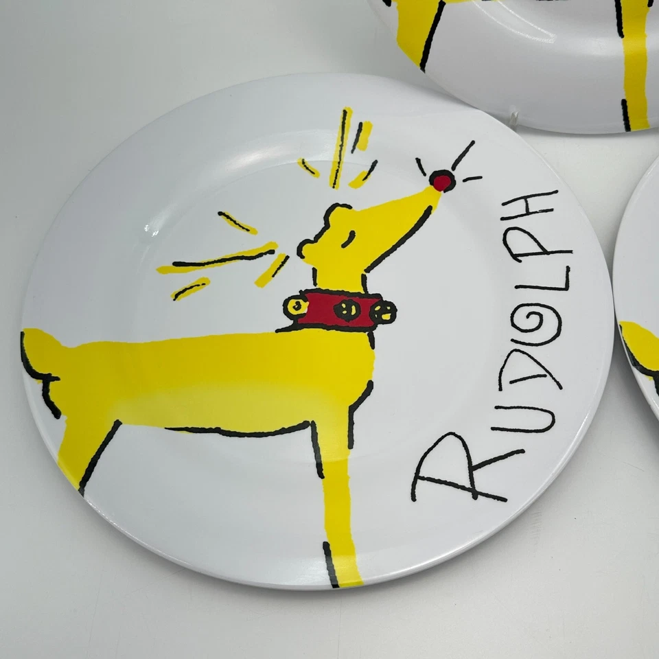 Pottery Barn Kids Plate Rudolph Holiday Gift School Party Christmas 11" SET 3 - Image 3 of 4