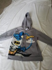 DC Comics Batman Hoodie Boy's Size 5 Gray With Large Batman Logo On Front Zip Up