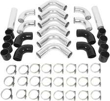 3" 76mm Aluminum Universal Intercooler Turbo Piping+Black Hose + T-Clamp kits