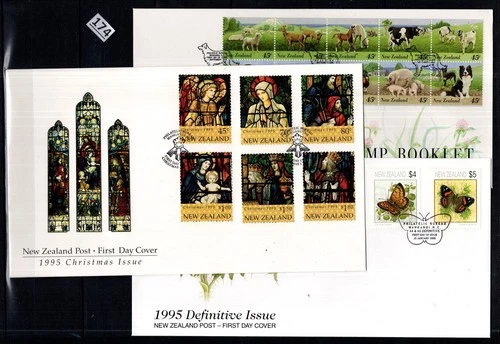 /// NEW ZEALAND 1995 - 3 FDC - DOGS, ANIMALS, BUTTERFLIES, CHRISTMAS, ART
