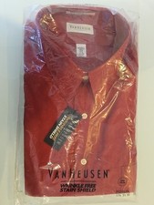 Van Heusen Men's Wrinkle Free Dark Red Long-Sleeve Poplin Shirt 17.5 32/33