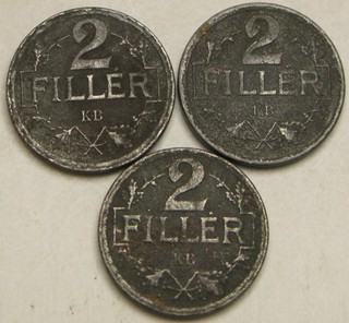 HUNGARY 2 Filler 1916 2 Filler 1917 & 2 Filler 1918 3 Iron Coins 26
