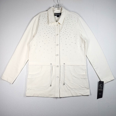 Christine Alexander Swarovski Crystal Studded Jacket Women L Ivory Drawstring