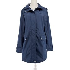 Weatherproof Women  s Navy Hooded Rain Jacket Lightweight Snap Zip Coat Size L