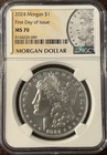 2024 $1 Morgan  Silver Dollar (1 Coin) - NGC MS70 , FDOI , FIRST DAY ISSUE