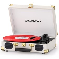 3-Speed Vinyl Record Player, Portable Suitcase Turntable with Built-in Stereo