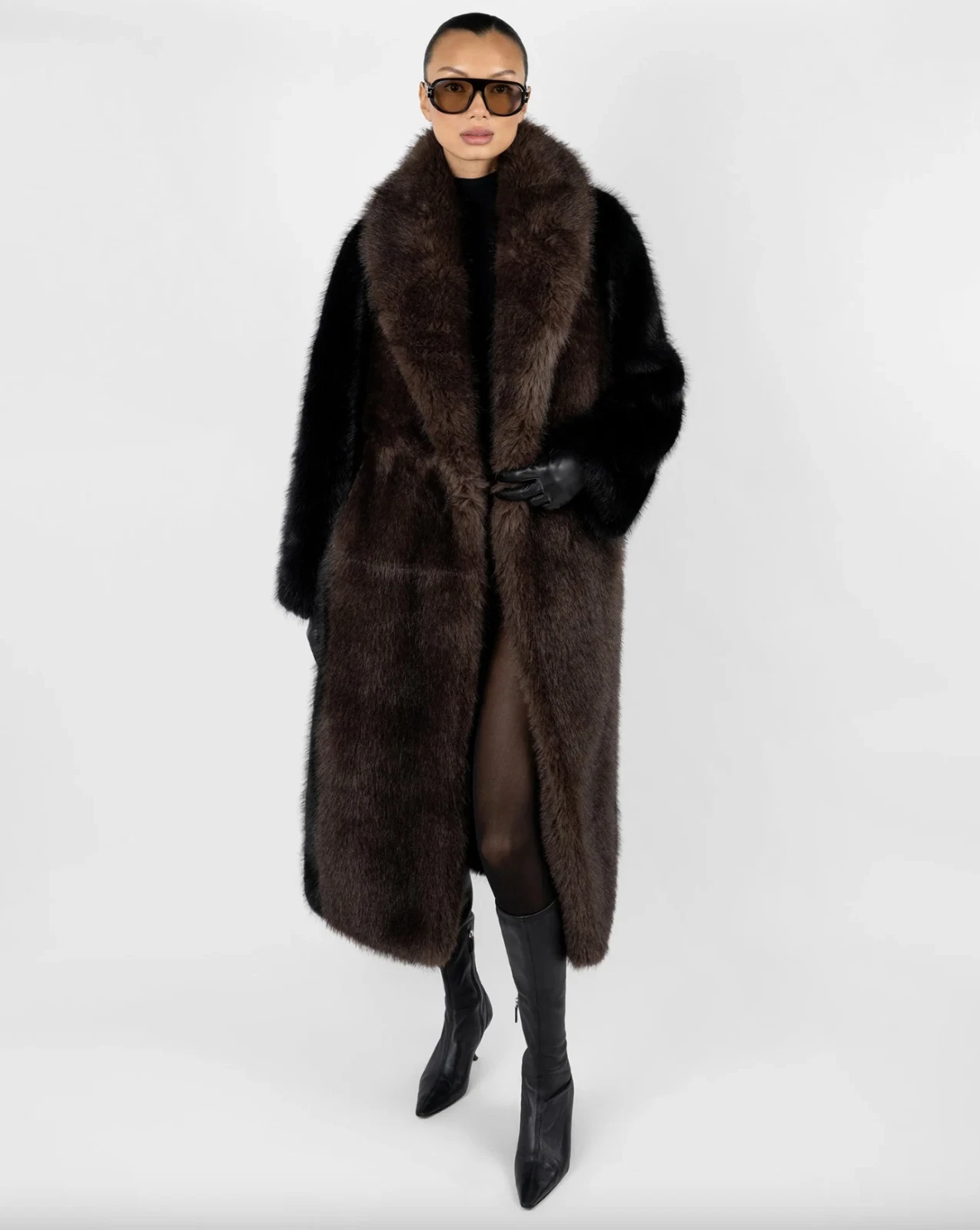 WeWoreWhat Faux Fur Belted Jacket - Black x Dark Brown - Size S
Opens in a new window or tab