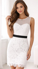 Ladies White Black Lace Pencil Bodycon Dress 8 Hen do Sweetheart Party Evening