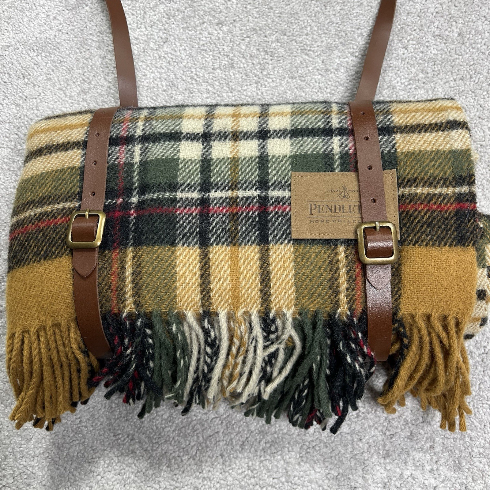 With Leather Carrier Kent Plaid Pattern Nwt