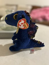 Dragon Plush Beanie Boo's Saffire Blue Speckled Doll Ty Stuffed Tags Toy New