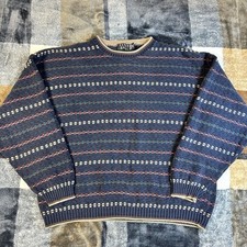 Vintage 90s Grandpa Sweater Textured Knit Mens XL Navy Blue USA Made Trader Bay